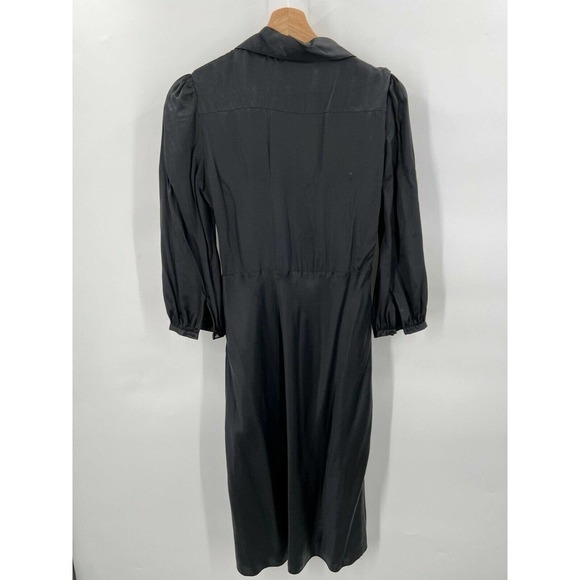 Catherine Malandrino 100% Silk Black Satin Dress 3/4 Sleeve Button Front Size 6 - Picture 2 of 7